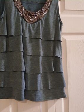 Embellished Olive Green Sleeveless Top